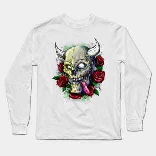 Skull with red roses Long Sleeve T-Shirt